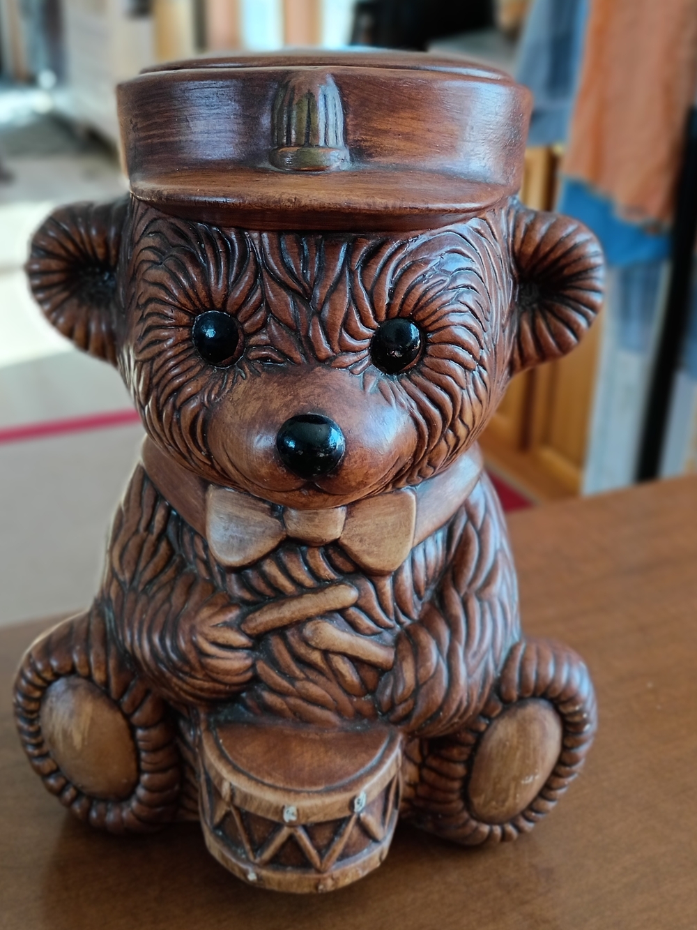 Vintage Bear Cookie Jar Great American Pottery Co USA Rustic Ceramic With Lid